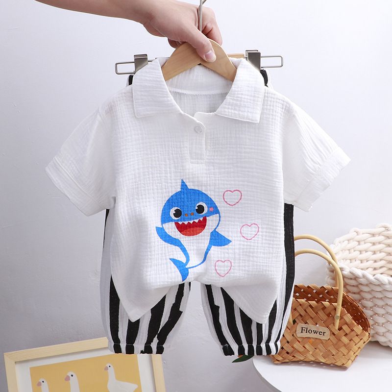 Kinderkleding Kinderen opstaande kraag katoenen gaas pak zomer dunne jongens en meisjes puur katoen huiskleding baby gaas airconditioning kleding_voghion.com