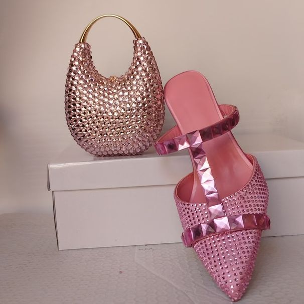 Pointed Diamond High Heels And Bag Set Stiletto Hollow Sexy Fashion Women's Shoes Wedding Shoes Sandals_voghion.com