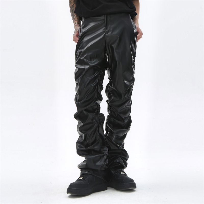 Pantaloni casual larghi hip-hop da uomo con motivo punk scuro dal design plissettato luminoso_voghion.com