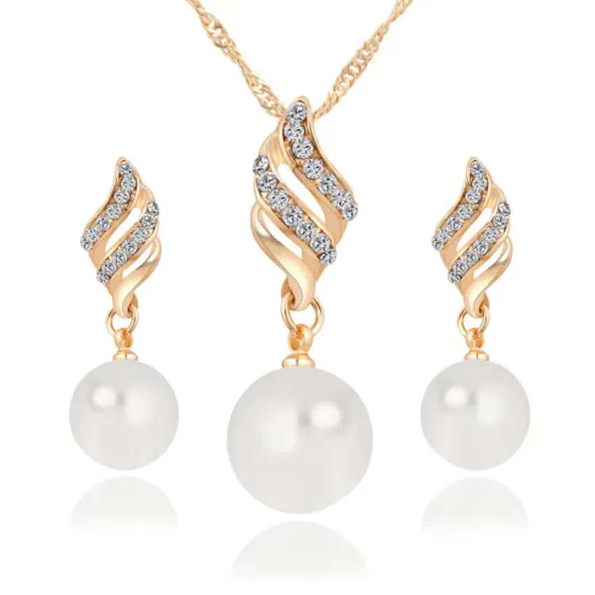 Sieviešu Pearl Diamond kaklarota, eleganta pērļu auskaru kaklarota, spirālveida temperamenta vēja rotaslietas_voghion.com