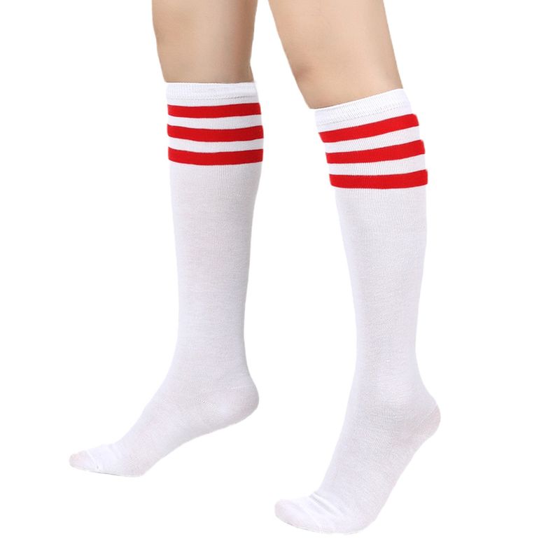 Three stripes, calf dance cheerleading performance, football golf knee socks, mid tube socks_voghion.com