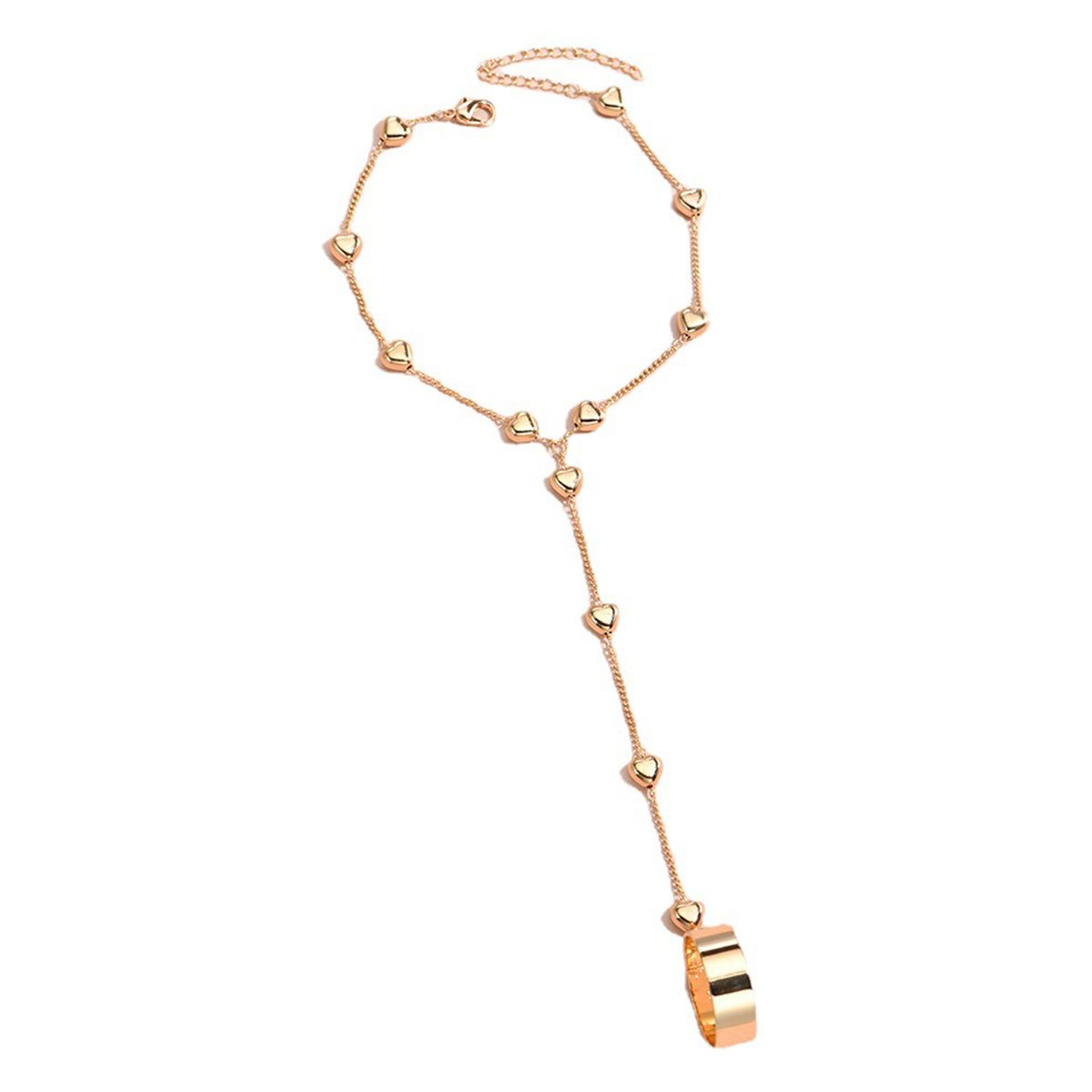 Shuosbai Set di braccialetti ad anello da donna in lega di colore solido robusto anello a forma di cuore con catena a mano set di gioielli da ballo_voghion.com