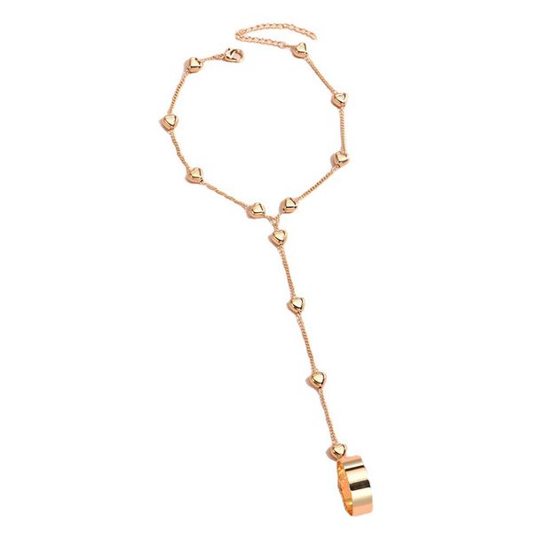 Shuosbai Set di braccialetti ad anello da donna in lega di colore solido robusto anello a forma di cuore con catena a mano set di gioielli da ballo_voghion.com