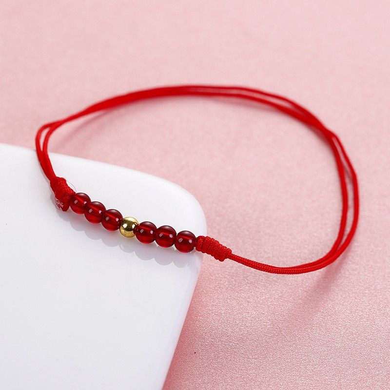 Golden Fortune Bead Schmuck Zubehör für Frauen String Ancient Mori Style Fußkettchen Red Garnet Korean Version Simple_voghion.com