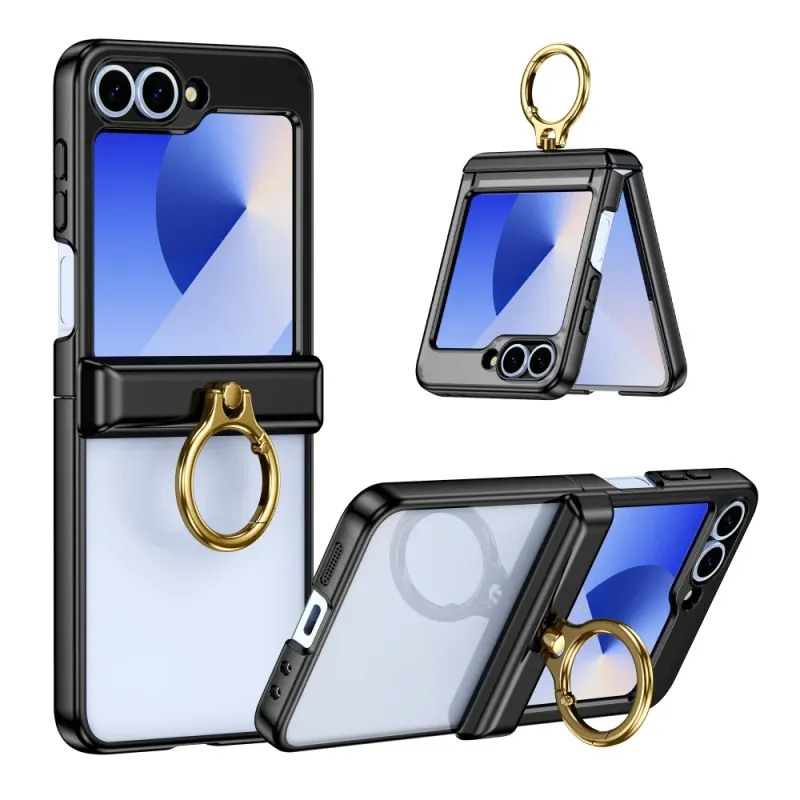 Capa protetora rígida com dobradiça galvanizada para celular Samsung Flip6 Flip5 Flip4 Flip3 Galaxy Z Flip 6 5 4 3 Capa com suporte de anel_voghion.com