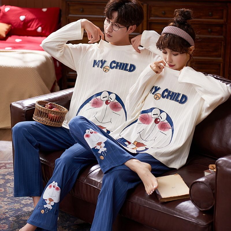 Autumn winter couple set, cotton long sleeved pajamas, spring autumn casual cartoon men's and women's home clothes can_voghion.com