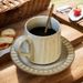 Set di tazze da caffè in ceramica a righe vintage - Tazze da latte e tè in stile italiano dipinte a mano con piattini, in gres rustico per il tè pomeridiano_voghion.com