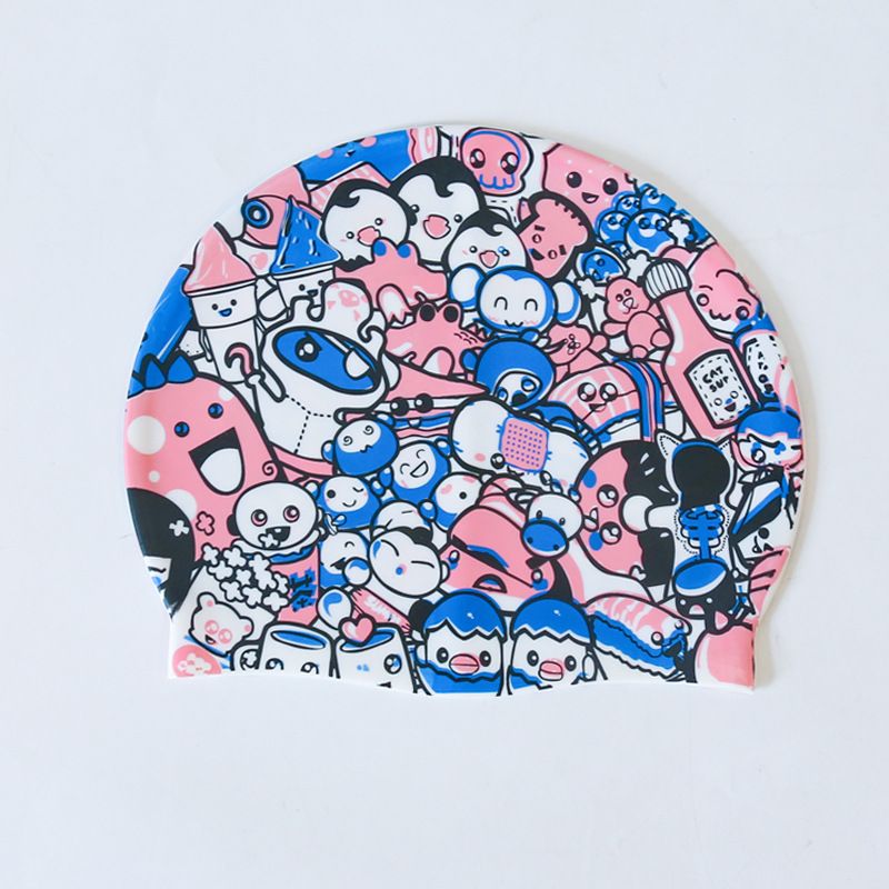 Swimming Waterproof Printed Unisex Adult Children Universal Floral Pattern High Elastic Ear Protection Silicone Cap_voghion.com