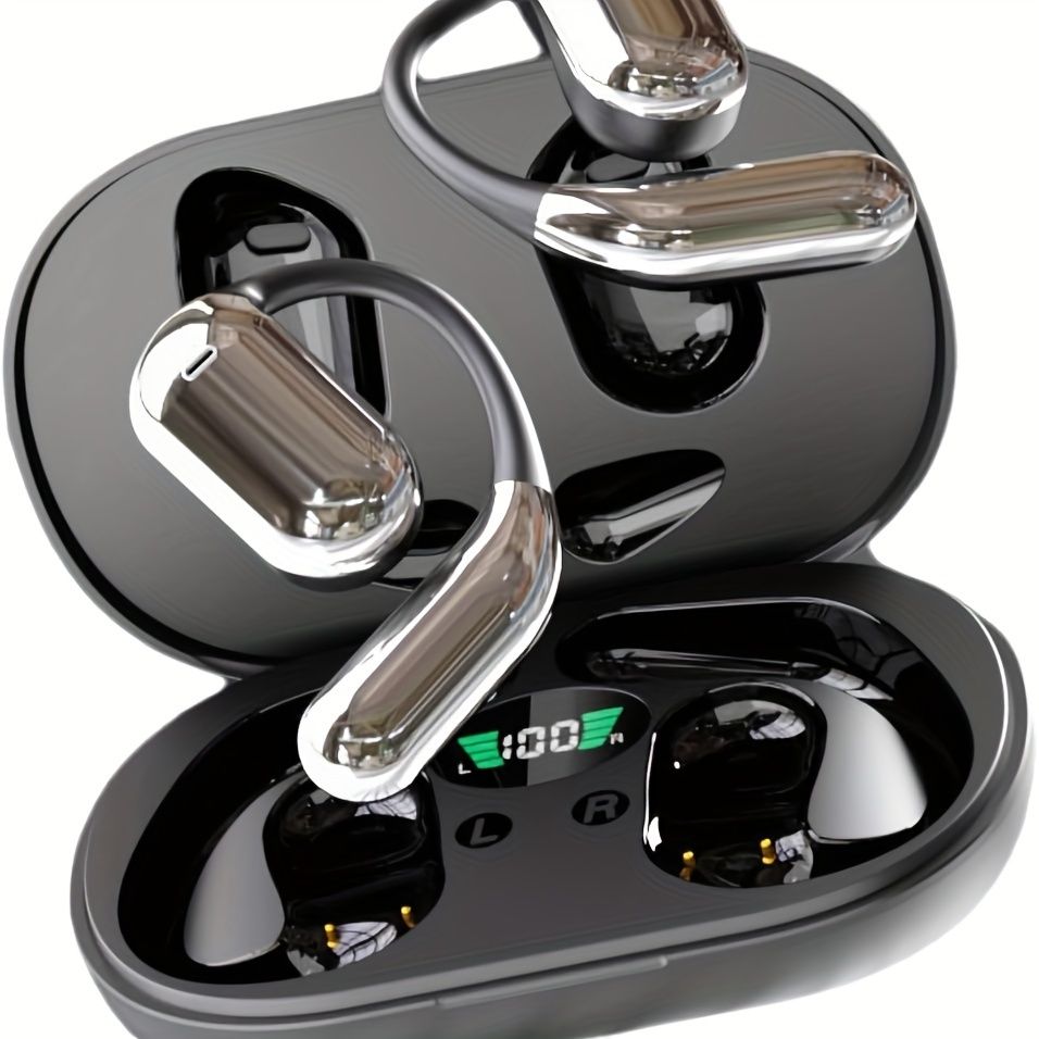 40Hrs Playtime Wireless Earbuds - Open Ear Headphones with LED Digital Display, Noise Cancelling, Earhooks, and Long-Lasting Battery Life -_voghion.com