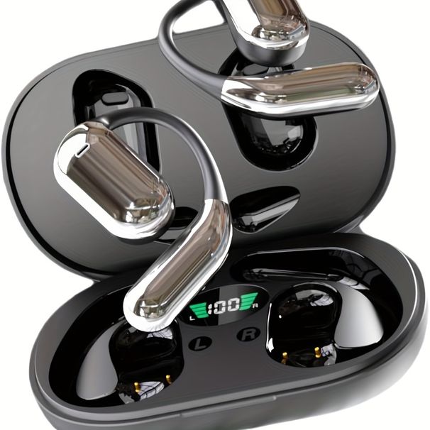 40Hrs Playtime Wireless Earbuds - Open Ear Headphones with LED Digital Display, Noise Cancelling, Earhooks, and Long-Lasting Battery Life -_voghion.com