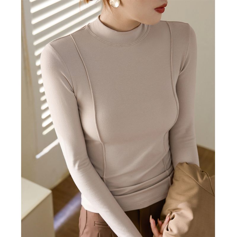 2025 Héich Elastizitéit, hautfrëndlecht Temperament, High-End Design Sense, 2025 Hierscht a Wanter Neit Semi High Neck T-Shirt,_voghion.com