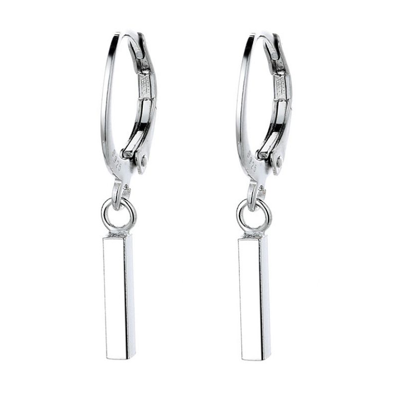 Women 925 Silver Plated LeverBack Hoop French Wire Drop Dangle Bar Earrings I123_voghion.com