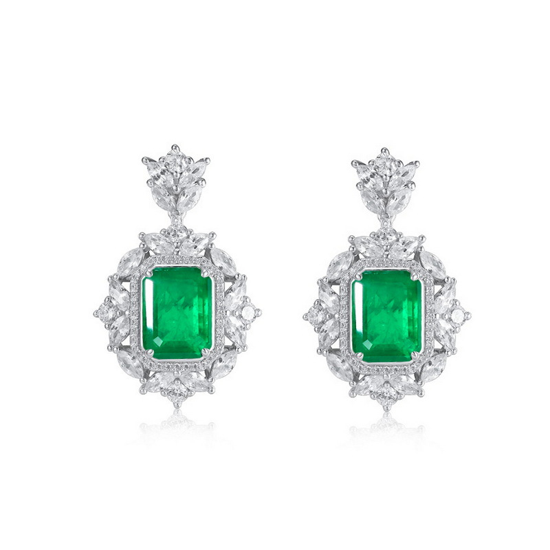 S925 Silverörhängen För Kvinnor Smaragdgröna Färgade Ädelstensörhängen Grönt Glas Retro Lyxig Stil_voghion.com