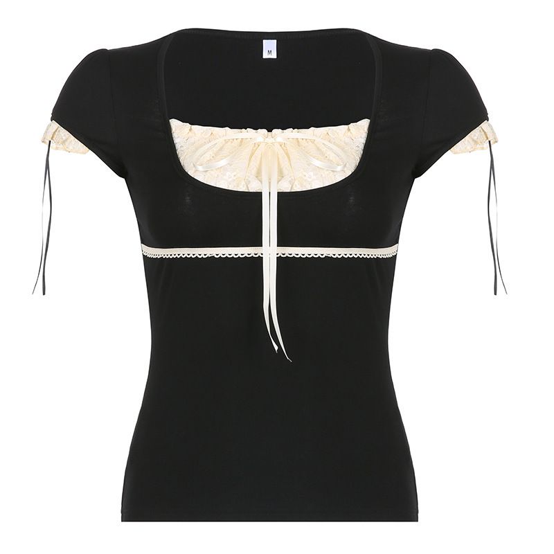 Damenbekleidung Ins Dark Style Bow Element Lace Splicing Slim Rock Weiblich Hot Girl Hohe Taille Mehrschichtiger Faltenrock_voghion.com