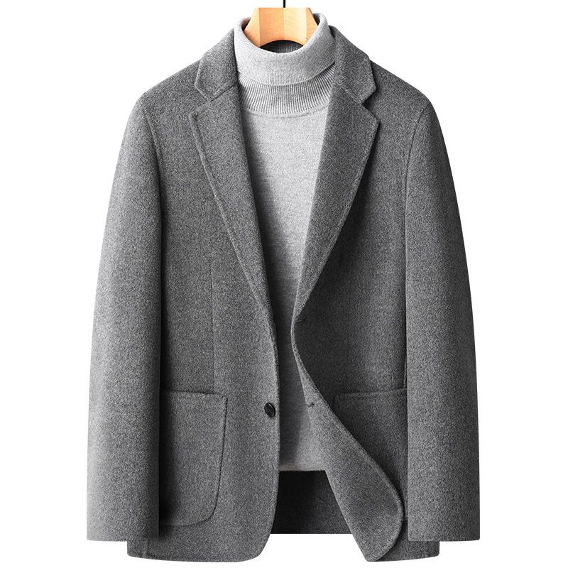 Men's Clothing Autumn and winter 100% wool suit hand sewn double faced wool suit men's slim small suit wool jacket men's clothing_voghion.com