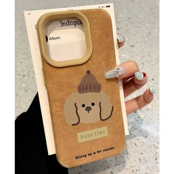 TechGlobe Aufkleber mit großem Loch, niedlicher brauner Hut, Welpe, kompatibel mit iPhone 16 Pro Max Hülle, iPhone 14, neues iPhone 15_voghion.com