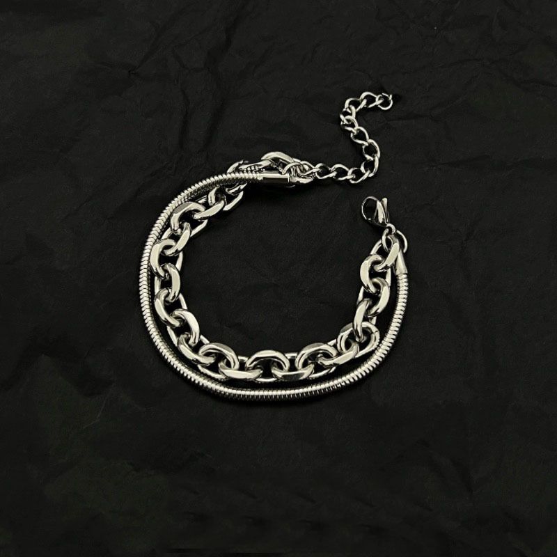 Bracciale cubano a doppio strato in acciaio al titanio resistente alla luce per uomo e donna, marchio alla moda con hip-hop minimalista di alta gamma_voghion.com