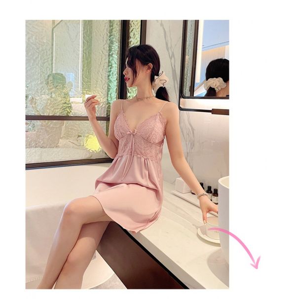 2023 Neues zweiteiliges Pyjama-Set mit Brustkissen, dünner Spitze aus Eis- und Schneeseide, sexy Satin, sexy Heimpelz_voghion.com