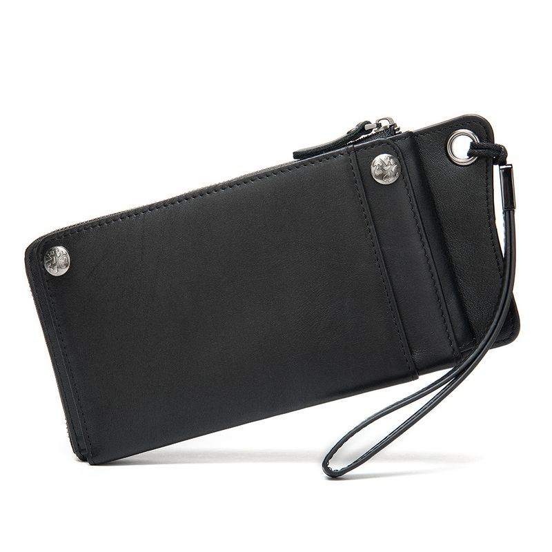 Men's Genuine Leather Long Wallet With Wrist Strap – Large Capacity Multi-Card Holder Slim Phone Case, Premium Cowhide, Minimalist Design_voghion.com