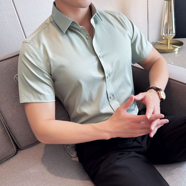 Luxuriöses Satin-Kurzarmhemd für Herren – Atmungsaktiv, knitterfrei und stilvolle Business-Freizeitkleidung – Leicht und kühl für den Sommer_voghion.com