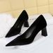 High heel chunky women's shoes suede west velvet light point single shoes_voghion.com