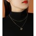 Pendente a forma di lettera a doppio strato in argento sterling placcato oro, luce di lusso, catena per clavicola abbinata, design di nicchia femminile di alta qualità_voghion.com