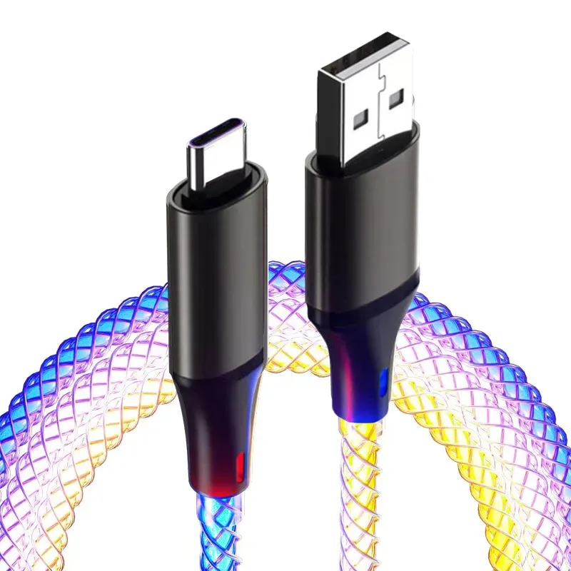 66W 6A RGB LED Fast Charging Cable USB-C To Glowing Type C Cord For Xiaomi 13T Pro/K60 Ultra Samsung S23/S24 IPhone 15_voghion.com