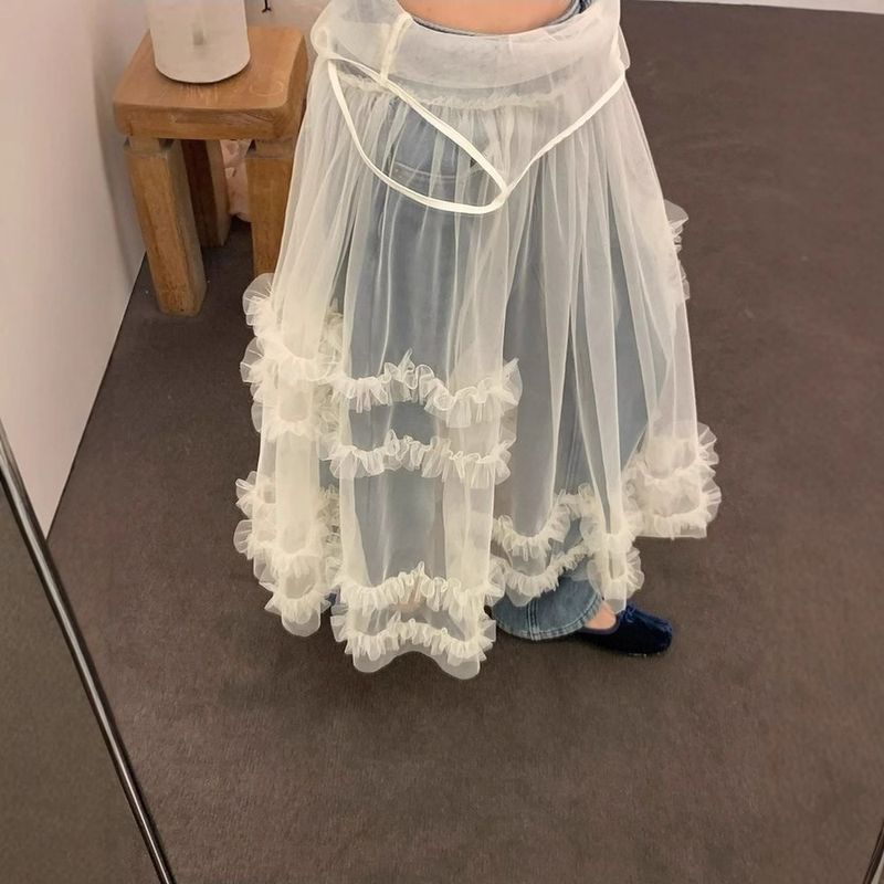 Mesh Heavy Industry Rüschenrand-Hosenträgerkleid für Damen im Herbst und Winter, mit Sinn für Design und Prominente_voghion.com