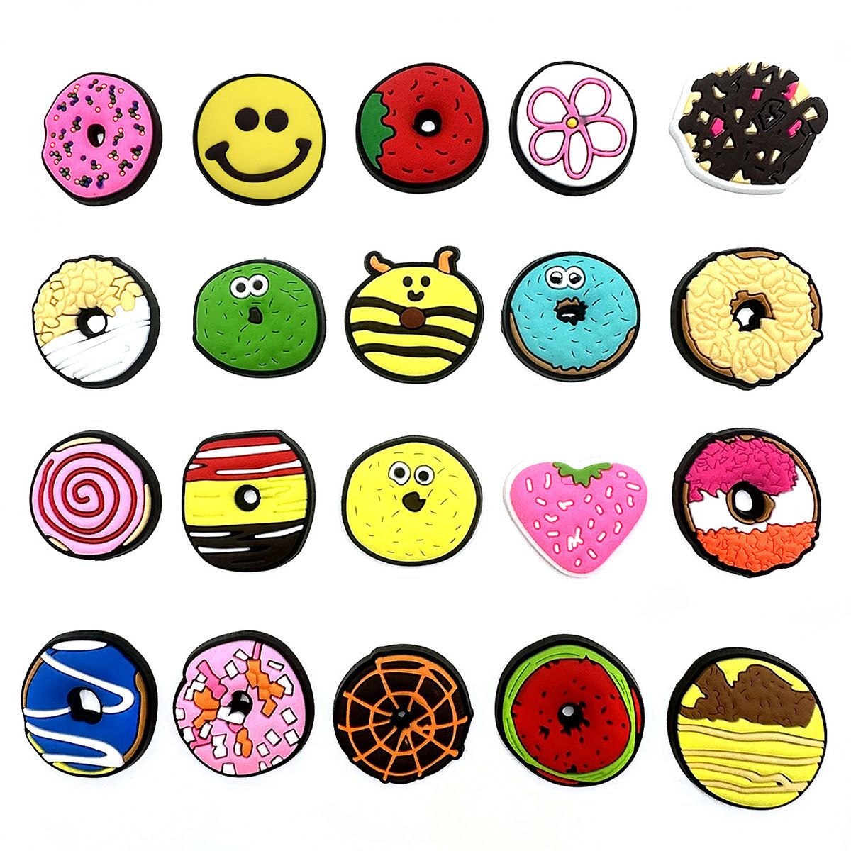 Conjunto de 20 sapatos da série Donut de desenho animado com fivela de sapato de flor, cola macia, acessórios fofos para sapatos de jardim_voghion.com