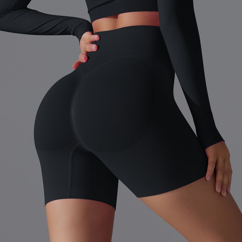 New Solid Color Seamless Yoga Women, 3/4 High Waist Peach Sports Pants for Outer Wear, Quick drying Fitness Shorts_voghion.com