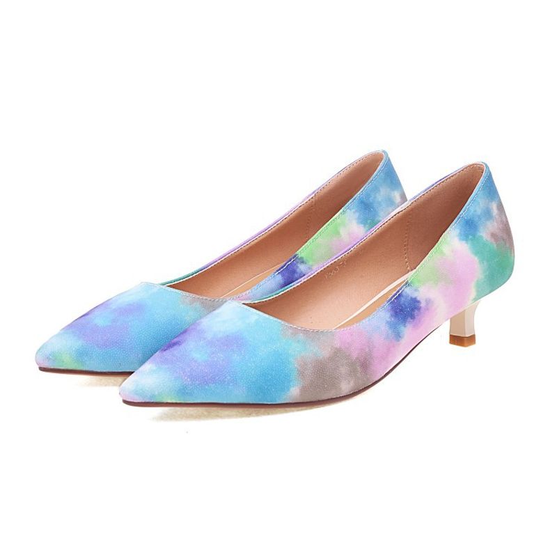 Color render pointed head shallow mouth set thin heel medium heel large size single shoe woman_voghion.com