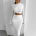 European American clothing 2024 autumn and winter new round neck long sleeved crop top, slim fit skirt set, women's_voghion.com