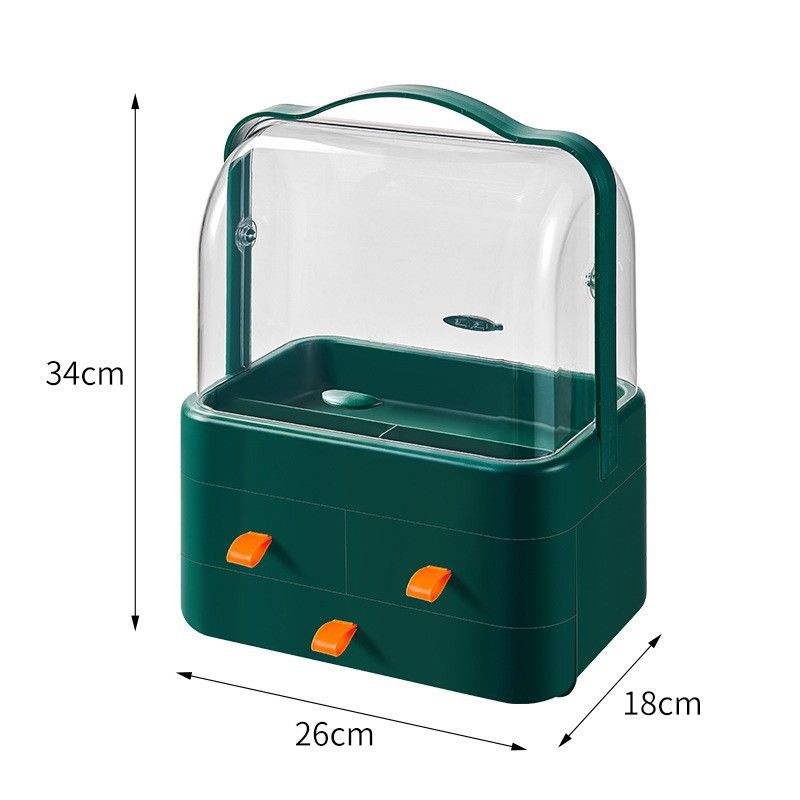 3-Tier Dustproof Makeup Organizer With Drawers Handle Portable Acrylic Cosmetic Storage Box For Lipstick Skincare Beauty Tools Desktop Vanity Case_voghion.com
