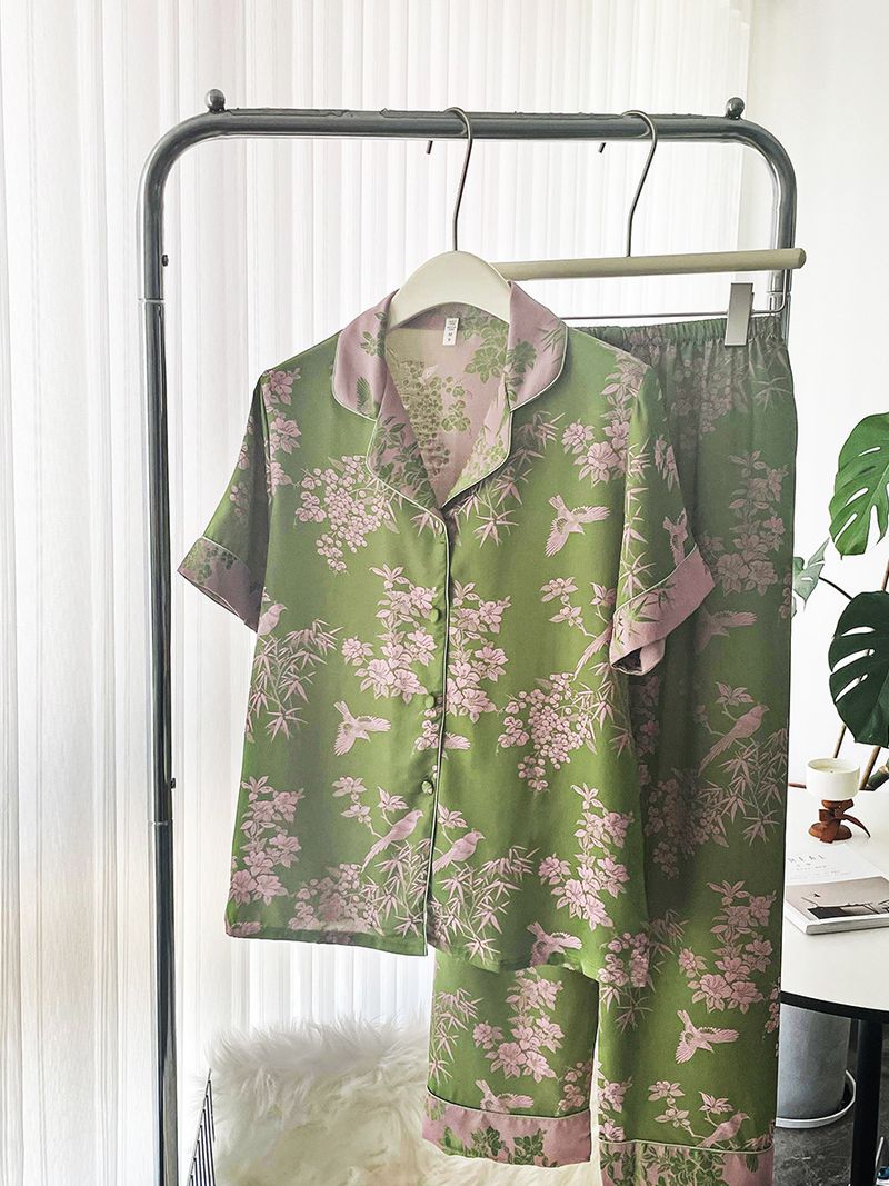 Underwear Ins Style Spring And Summer New Women's Short Sleeved Ice Silk Pajamas Simple_voghion.com
