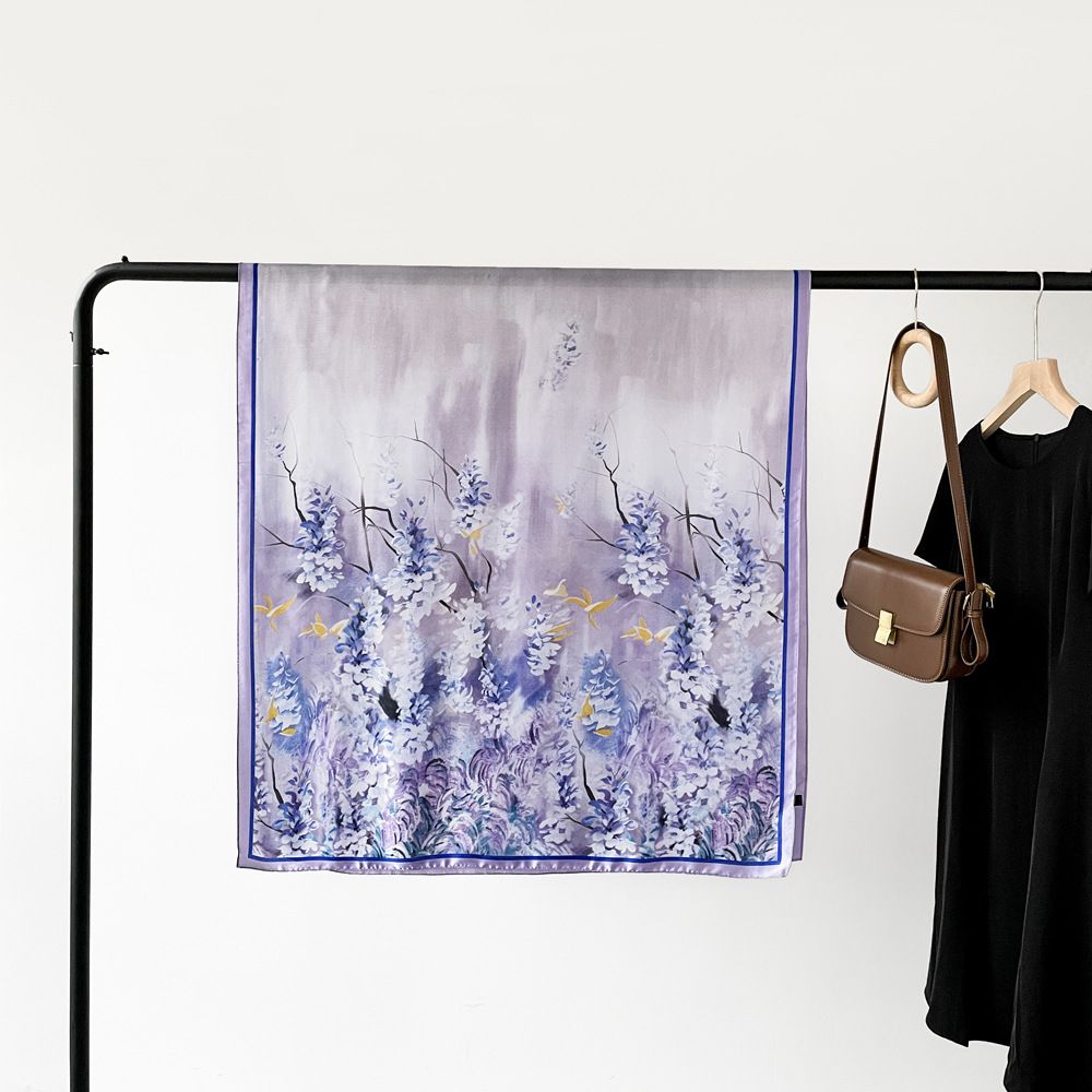 Sciarpa con motivo floreale in seta 180*90, traspirante, con protezione solare, casual, elegante, per tutti i giorni, primavera ed estate_voghion.com