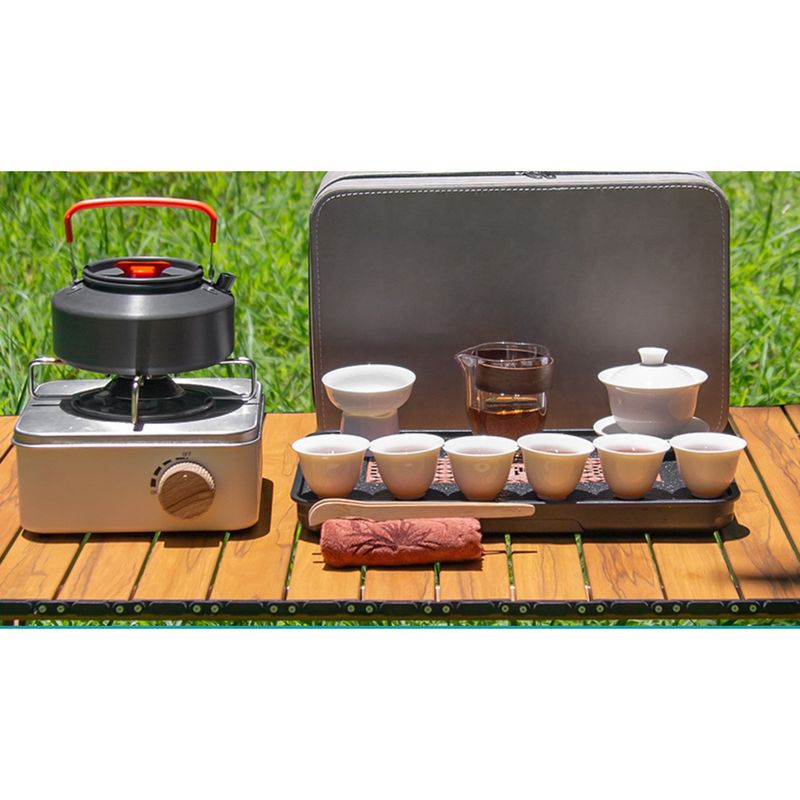 Tragbares Outdoor-Reiseset mit Kassettenkocher, Campingkocher, Brühgerät, Teetrinkbecher-Ausrüstung_voghion.com