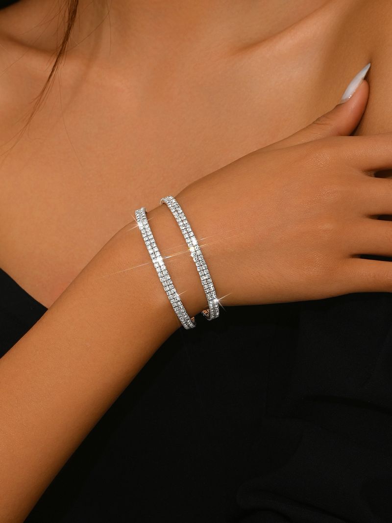 Bracciale aperto elastico intarsiato con strass a doppia fila in stile coreano per sposa_voghion.com
