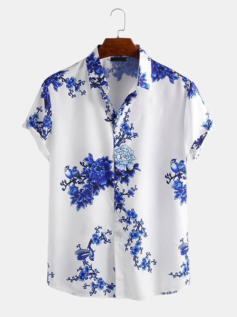 2023 estate nuovo stile sud-est asiatico europeo e americano risvolto casual inchiostro pittura prugna stampa spiaggia camicia a maniche corte_voghion.com