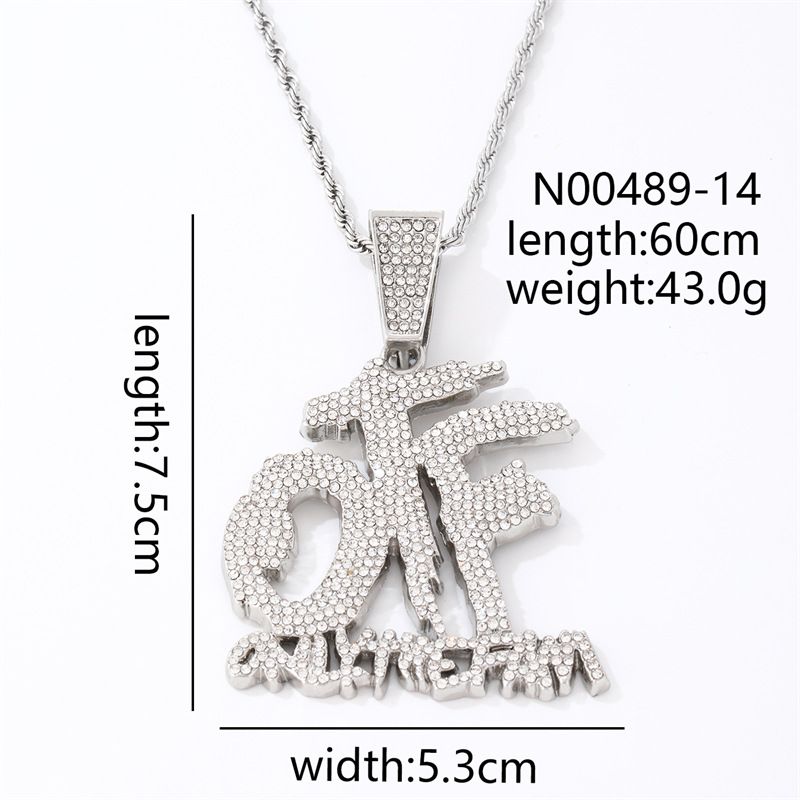 Hip Hop Full Diamond OTF Personalized Creative Letter Pendant Long Necklace Simple Men's Cool Accessories T Pendant_voghion.com