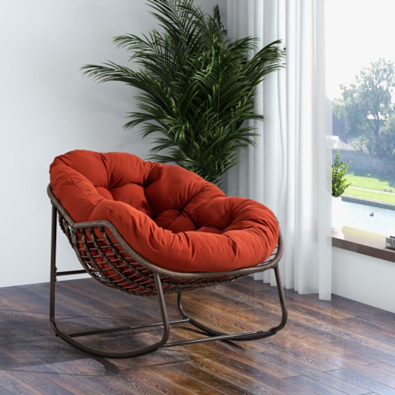 Fauteuil à bascule d'extérieur en rotin, coussin rembourré, fauteuil inclinable pour porche, salon, terrasse, jardin, orange_voghion.com