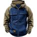 Spring And Autumn New Men's Hooded Solid Color Youth Sports Multi-Pocket Leather Patch Sweatshirt Workwear_voghion.com