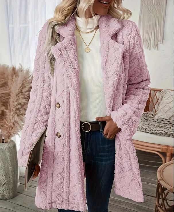Elegant Double-Breasted Wool Blend Coat With Faux Fur Collar - Warm Winter Overcoat For Women (Pink/White/Red/Black, S-XXL)_voghion.com