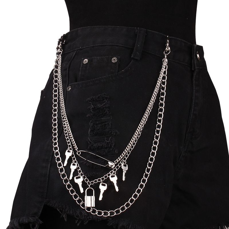 Jewelry Metal Key Pendant Multi Layer Waist Punk Style Trendy Lock Shaped Pants Chain Decoration_voghion.com