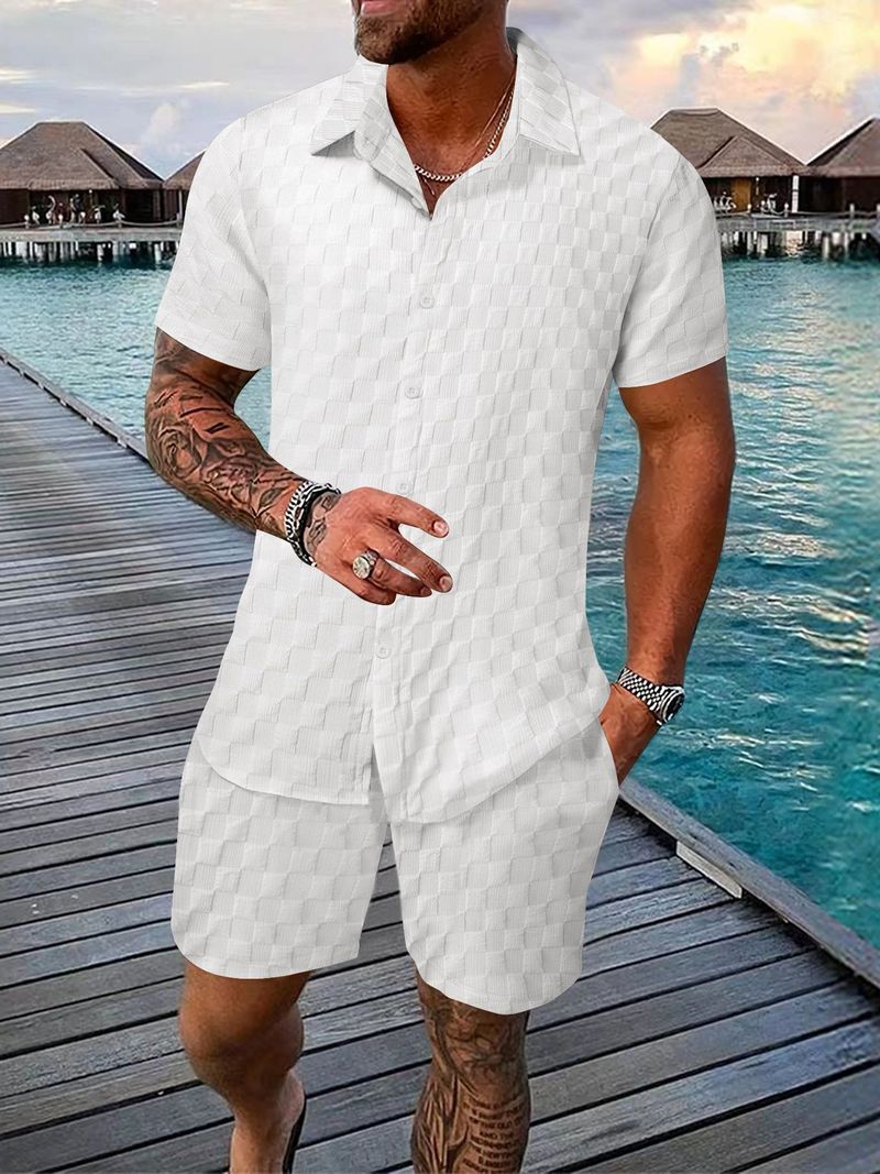 Herrenbekleidung Herrenhemd Lässig Locker Urlaub Strand Herren Zweiteiliger Anzug_voghion.com