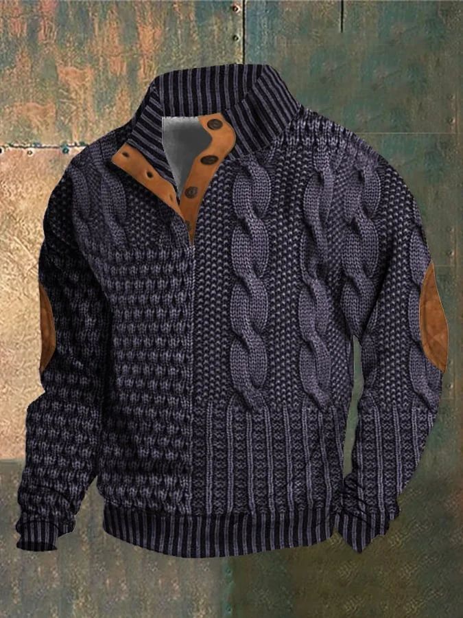 24 Years Digital Printing Craft Casual Printed Stand Collar Button Polo Sweatshirt_voghion.com