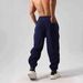 Pantaloni da jogging in pile a doppio strato da uomo – Scritta ricamata, coulisse in vita e polsini affusolati (nero/blu navy, M-XXXL)_voghion.com