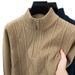 Mittelgroßer und grüner Pullover mit halbem Reißverschluss für Herren, dicker, warmer Business-Casual-Pullover, Strickpullover für Herren_voghion.com