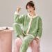 Autumn And Winter Thickened Velvet Lapel Pajamas Women's Cardigan Warm And Comfortable Pajamas Set_voghion.com