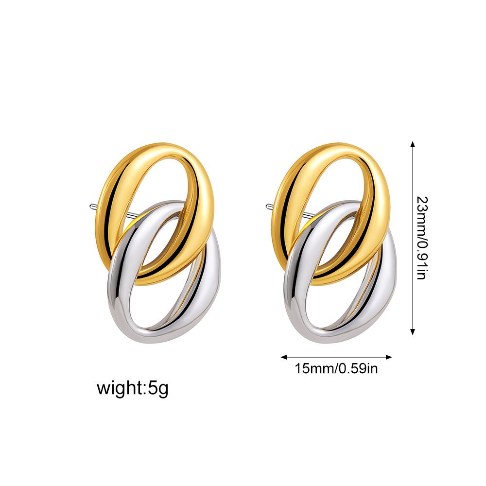 Fashion Simple Personality Earrings Stainless Steel Plated And Silver Two Color O Shaped Double Ring Buckle Earrings_voghion.com