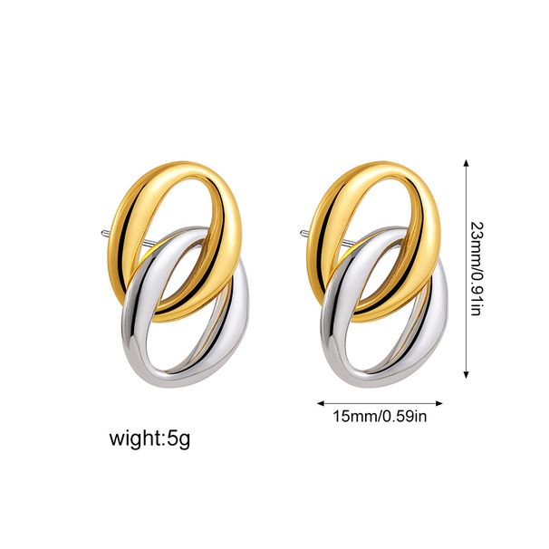 Fashion Simple Personality Earrings Stainless Steel Plated And Silver Two Color O Shaped Double Ring Buckle Earrings_voghion.com